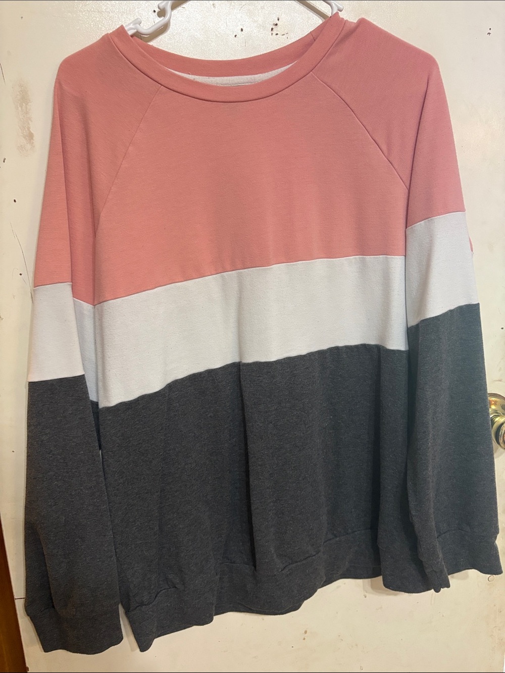 SHEIN Pink, White & Gray Colorblock Crewneck Sweater